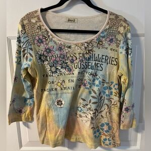 Y2K Floral Fairycore Pastel French Script Long Sleeve Top Jamee J Whimsical Med